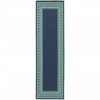 2' X 8' Blue and Green Indoor Outdoor Area Rug