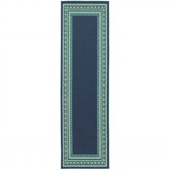 2' X 8' Blue and Green Indoor Outdoor Area Rug