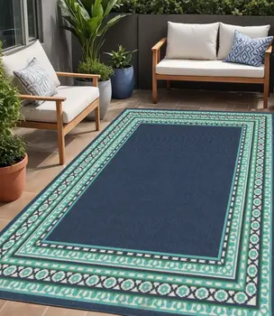 5' X 8' Blue and Green Indoor Outdoor Area Rug