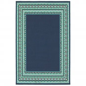 8' X 11' Blue and Green Indoor Outdoor Area Rug