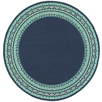 8' X 8' Blue And Green Round Indoor Outdoor Area Rug