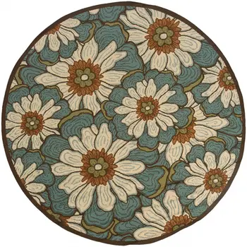 8' X 8' Blue Round Indoor Outdoor Area Rug