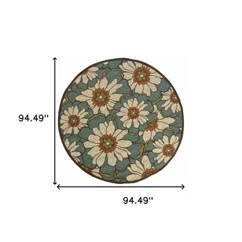 8' X 8' Blue Round Indoor Outdoor Area Rug