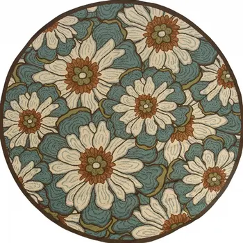 8' X 8' Blue Round Indoor Outdoor Area Rug