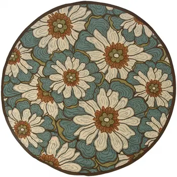 8' X 8' Blue Round Indoor Outdoor Area Rug