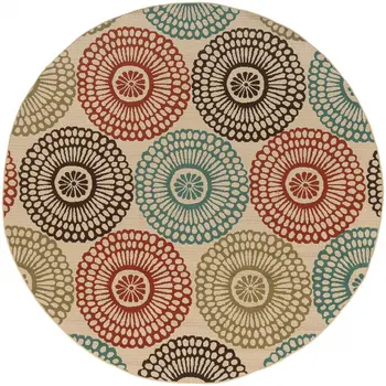 8' X 8' Beige Round Indoor Outdoor Area Rug