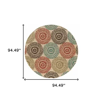 8' X 8' Beige Round Indoor Outdoor Area Rug