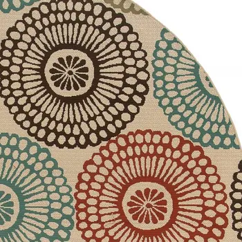 8' X 8' Beige Round Indoor Outdoor Area Rug