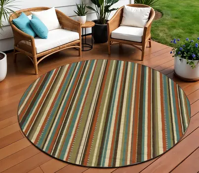 8' X 8' Green Round Indoor Outdoor Area Rug