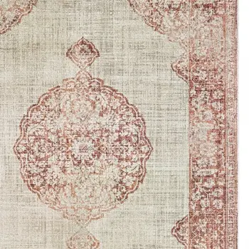5' X 8' Ivory And Pink Medallion Area Rug