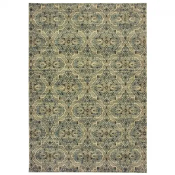 10' X 13' Ivory And Blue Geometric Area Rug