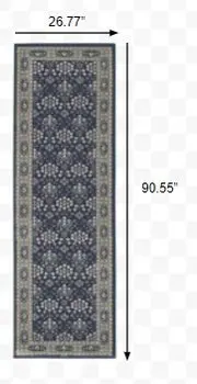 8' Ivory Floral Runner Rug