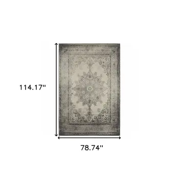 7' X 10' Ivory And Gray Pale Medallion Area Rug
