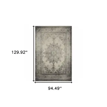 8' X 11' Ivory And Gray Pale Medallion Area Rug