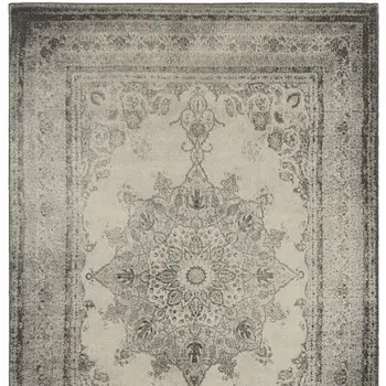 10' X 13' Ivory And Gray Pale Medallion Area Rug