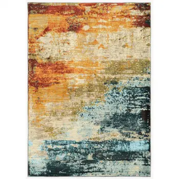 2' X 3' Blue And Orange Area Rug