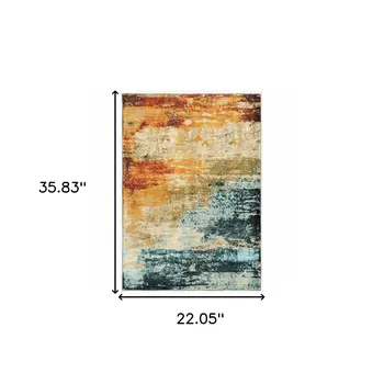 2' X 3' Blue And Orange Area Rug