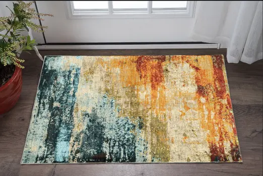 2' X 3' Blue And Orange Area Rug
