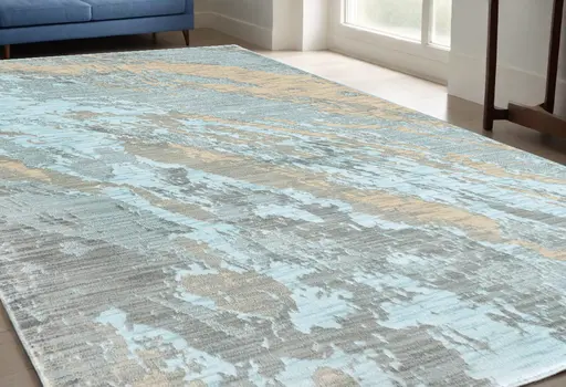 5' X 8' Ivory Gray and Gold Abstract Power Loom Area Rug