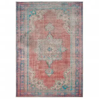 8' X 12' Red And Blue Oriental Area Rug