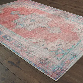 8' X 12' Red And Blue Oriental Area Rug