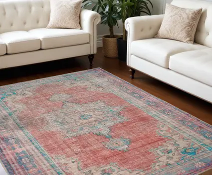 8' X 12' Red And Blue Oriental Area Rug