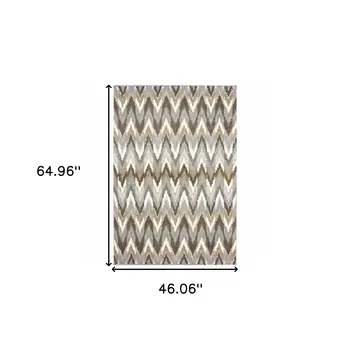 4' X 6' Gray And Taupe Ikat Pattern Area Rug