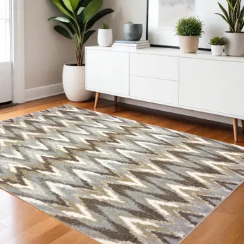 4' X 6' Gray And Taupe Ikat Pattern Area Rug