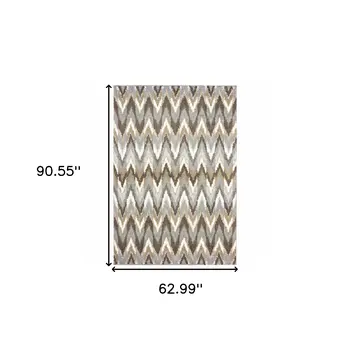 5' X 8' Gray And Taupe Ikat Pattern Area Rug
