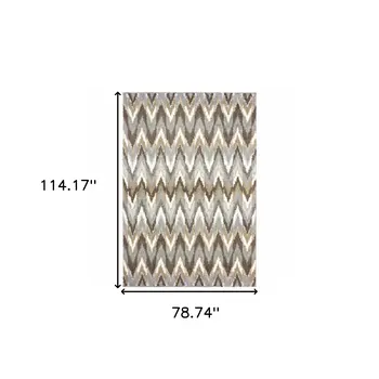 7' X 10' Gray And Taupe Ikat Pattern Area Rug