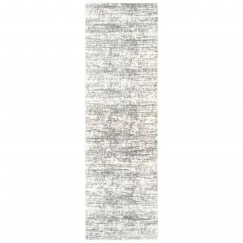 2' X 8' Ivory And Gray Abstract Strokes Runner Rug