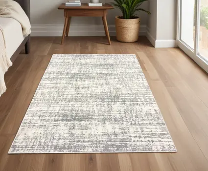 4' X 6' Ivory And Gray Abstract Strokes Area Rug