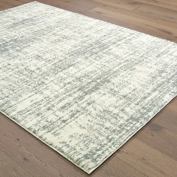 7' X 10' Ivory And Gray Abstract Strokes Area Rug