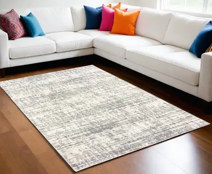 7' X 10' Ivory And Gray Abstract Strokes Area Rug