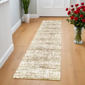 2' X 8' Ivory And Gray Abstract Strokes Runner Rug