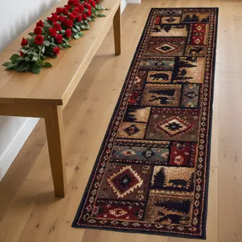 2' X 8' Black And Brown Nature Lodge Runner Rug