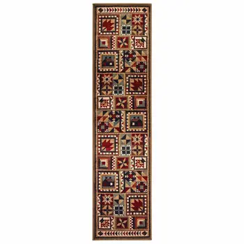 2' X 8' Brown And Red Ikat Patchwork Runner Rug