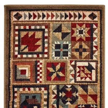 2' X 8' Brown And Red Ikat Patchwork Runner Rug