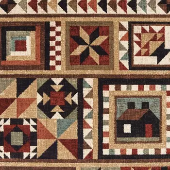 7' X 9' Brown And Red Ikat Patchwork Area Rug