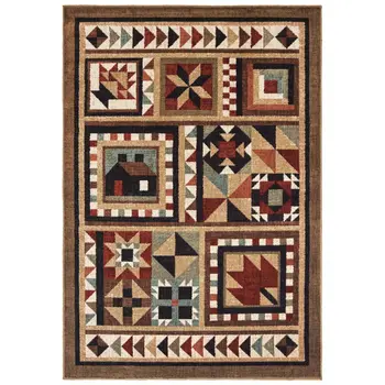 8' X 10' Brown And Red Ikat Patchwork Area Rug