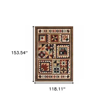 10' X 13' Brown And Red Ikat Patchwork Area Rug