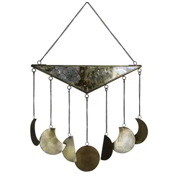 12" X 13" Antiqued Brass And Glass Moon Phase Hanging Dimensional Sculpture