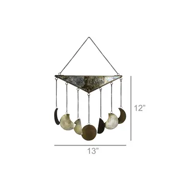 12" X 13" Antiqued Brass And Glass Moon Phase Hanging Dimensional Sculpture