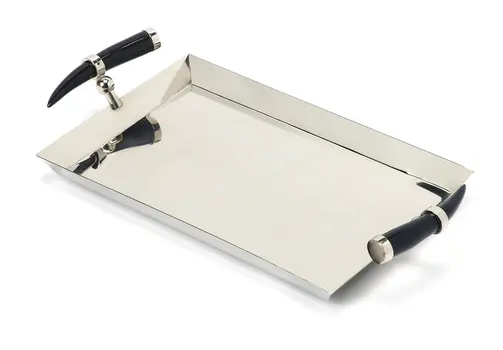 19" Silver Stainless Steel Serving Tray With Horn Handles