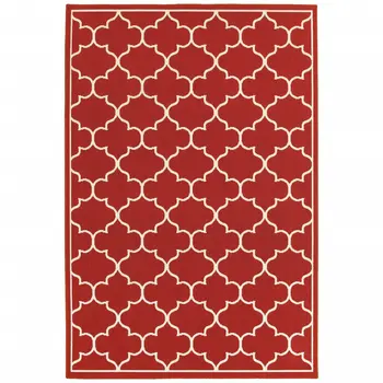 2' X 3' Red And Ivory Indoor Outdoor Area Rug