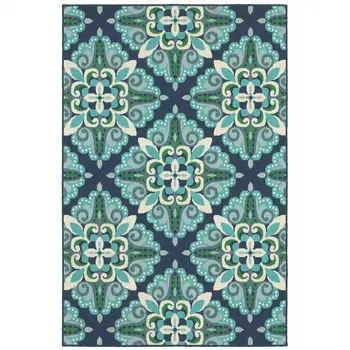 2' X 3' Blue And Green Indoor Outdoor Area Rug