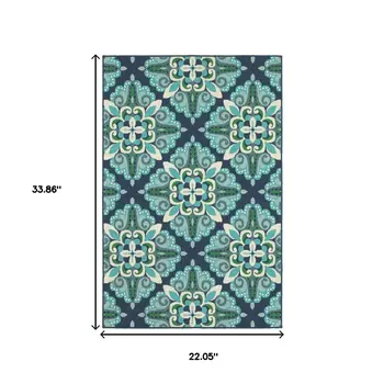 2' X 3' Blue And Green Indoor Outdoor Area Rug