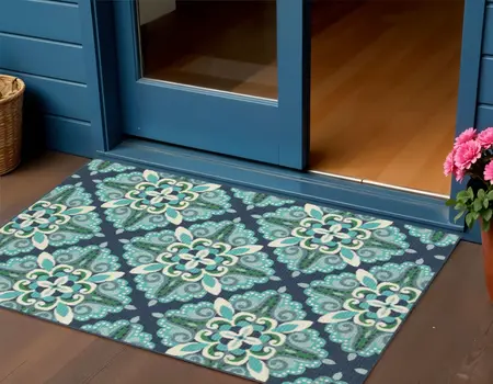 2' X 3' Blue And Green Indoor Outdoor Area Rug
