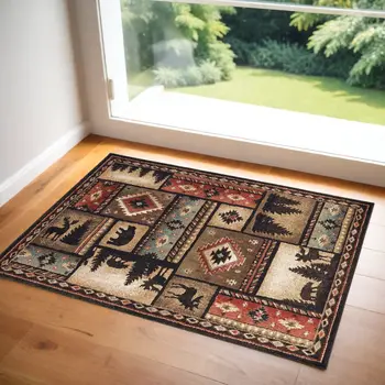 2' X 3' Gold and Ivory Power Loom Area Rug