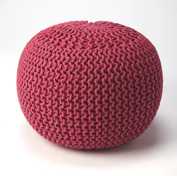 19" Pink Wool Round Pouf Ottoman